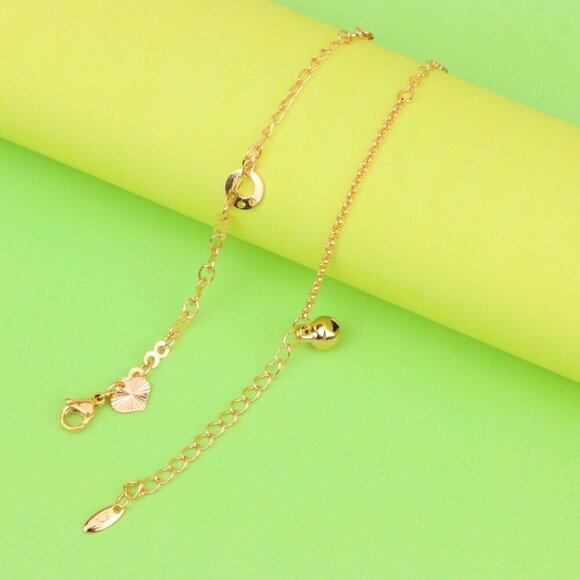 "Rose Gold Anklet with Heart & Leaf Charms, Elegant Minimal Design, XPAL1187 - Picture 1 of 12